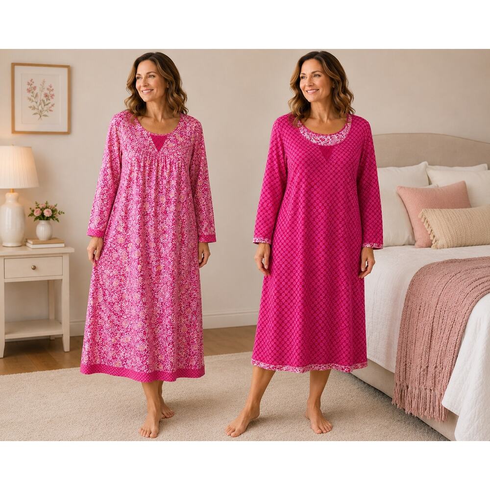 Carole Hochman Heavenly Soft Pink Floral Cotton Nightgowns Size Large